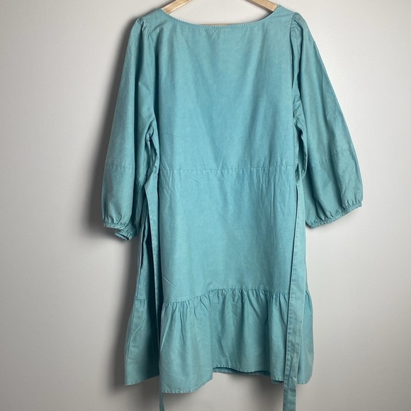 Ava & Viv Tiered Dress Tie Back Balloon Sleeve A Line Acid Wash Green Size 1X - Picture 3 of 14